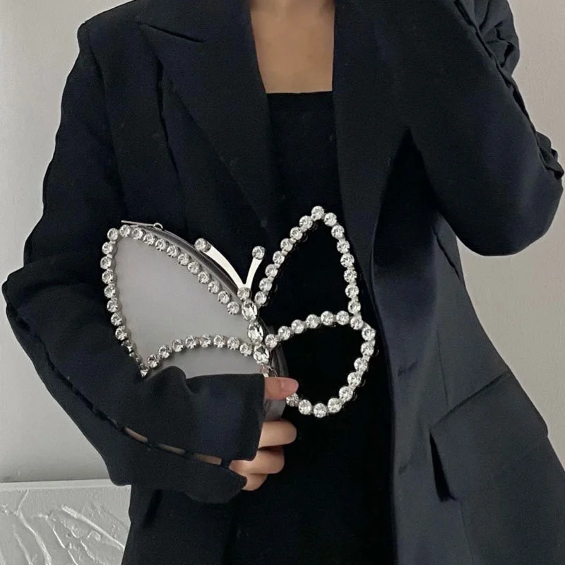 

Diamond Butterfly Evening Bags Female Rhinestone Sequin Handbag Purses Crystal Lady Chain Clutch Purse For Wedding Party