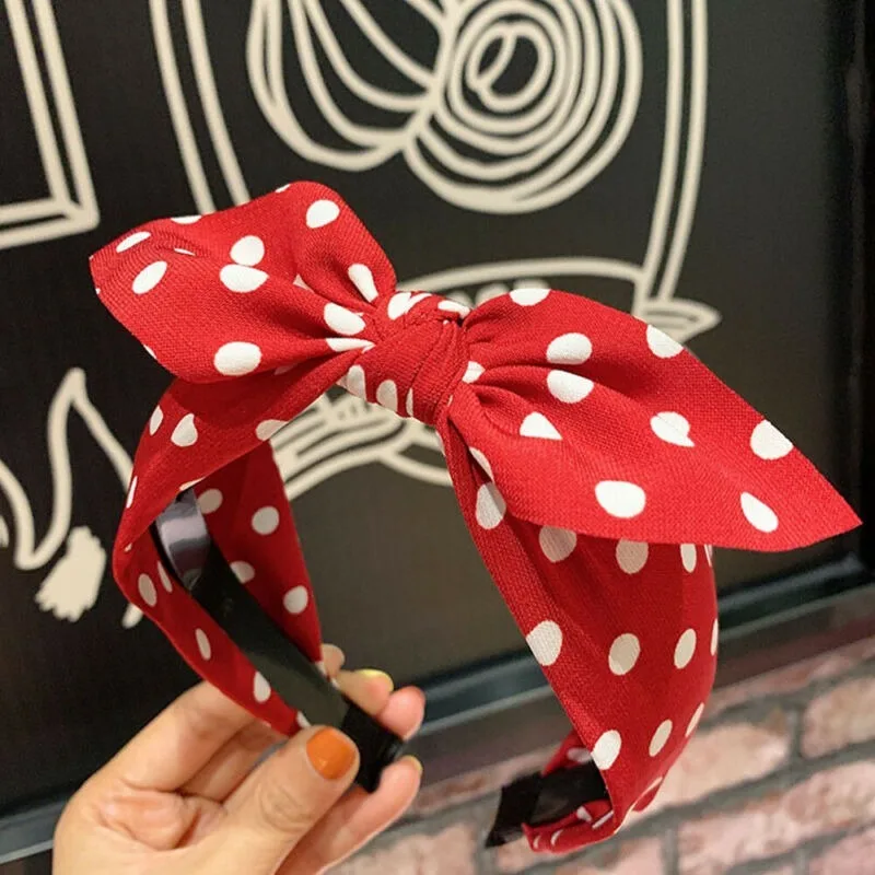 2020 Fashion Trend Women's Wide Headband Bow Knot Cross Sweet Korean Style Polka Dot Hairband Cute Hair Hoop Headwear Headdress