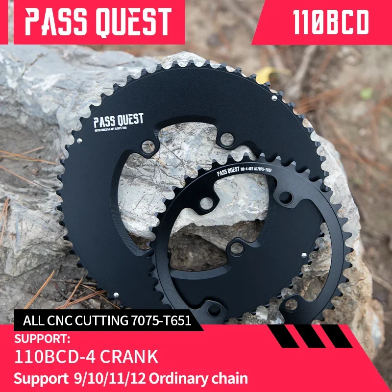 PASS QUEST ROT BCD110 2X Sprocket AERO crankshaft set Round black 9-11 speed Road bike Gravel bike 46T 48T 50T 52T 53T 54T