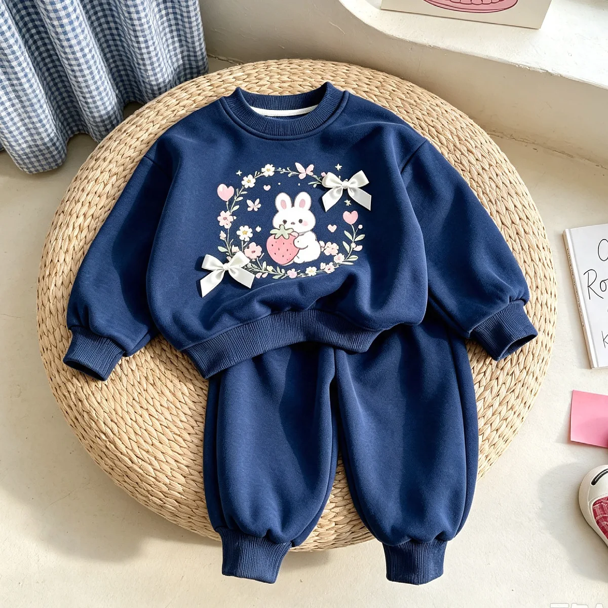 Mädchen-Sweatshirt & Jogginghosen-Set mit Cartoon-Häschen-Print – Frühlings-Freizeitoutfit für Kleinkinder, Niedliche Sportbekleidung – Detail 4