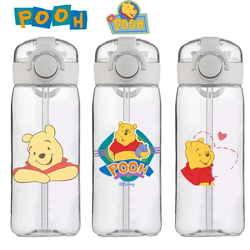 Disney Pooh Bear Straw Cup Boys and Girls Children Water Cup Food Grade Bear Cute Anime Kids School Plastic Kettle Anti-drop Cup