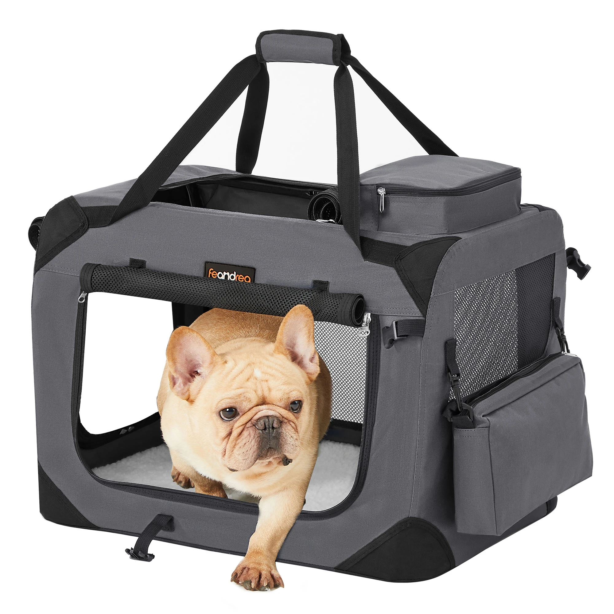 FEANDREA Tiertransporttasche PDC60GY, Hundebox, Hundetasche, faltbar, 60 x 42 x 42 cm, grau