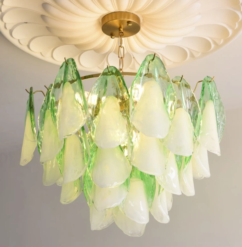 New French Retro Petal Living Room Glass Chandelier Murano Medieval Light Luxury Living Room Bedroom Dining Room Lamps
