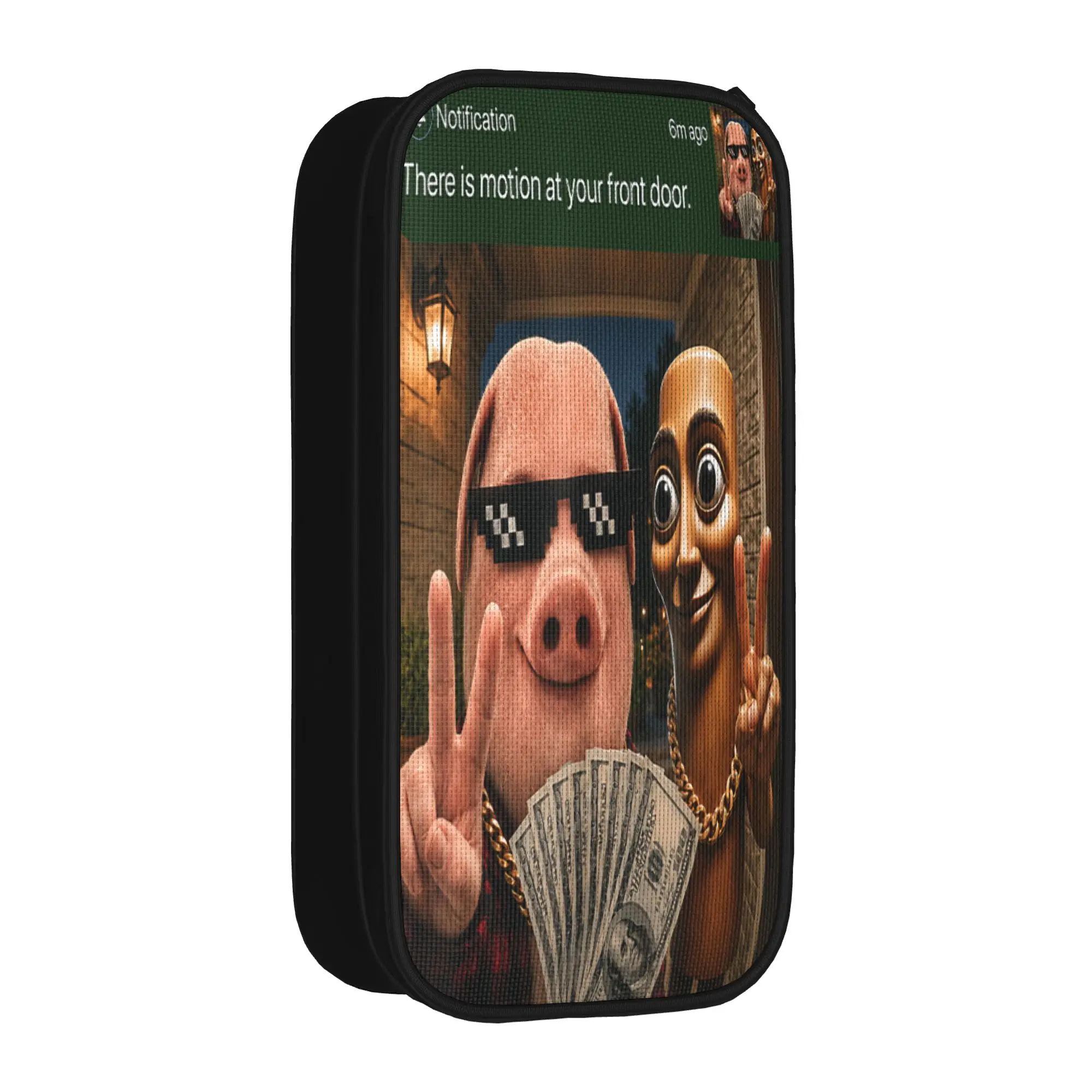 John Pork and Tung Tung Tung Sahur Front Door Motion Pencil Case  Back To School Pencil Cases Students Retro College Pen Box