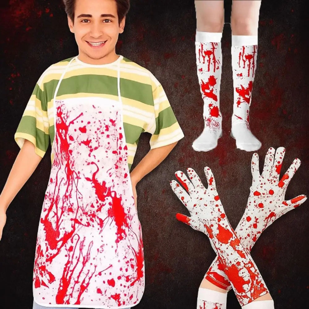 

New Cosplay Costume Blood Apron Cloth Horror Blood Golves Scary Festival Cosplay Prop Kitchen
