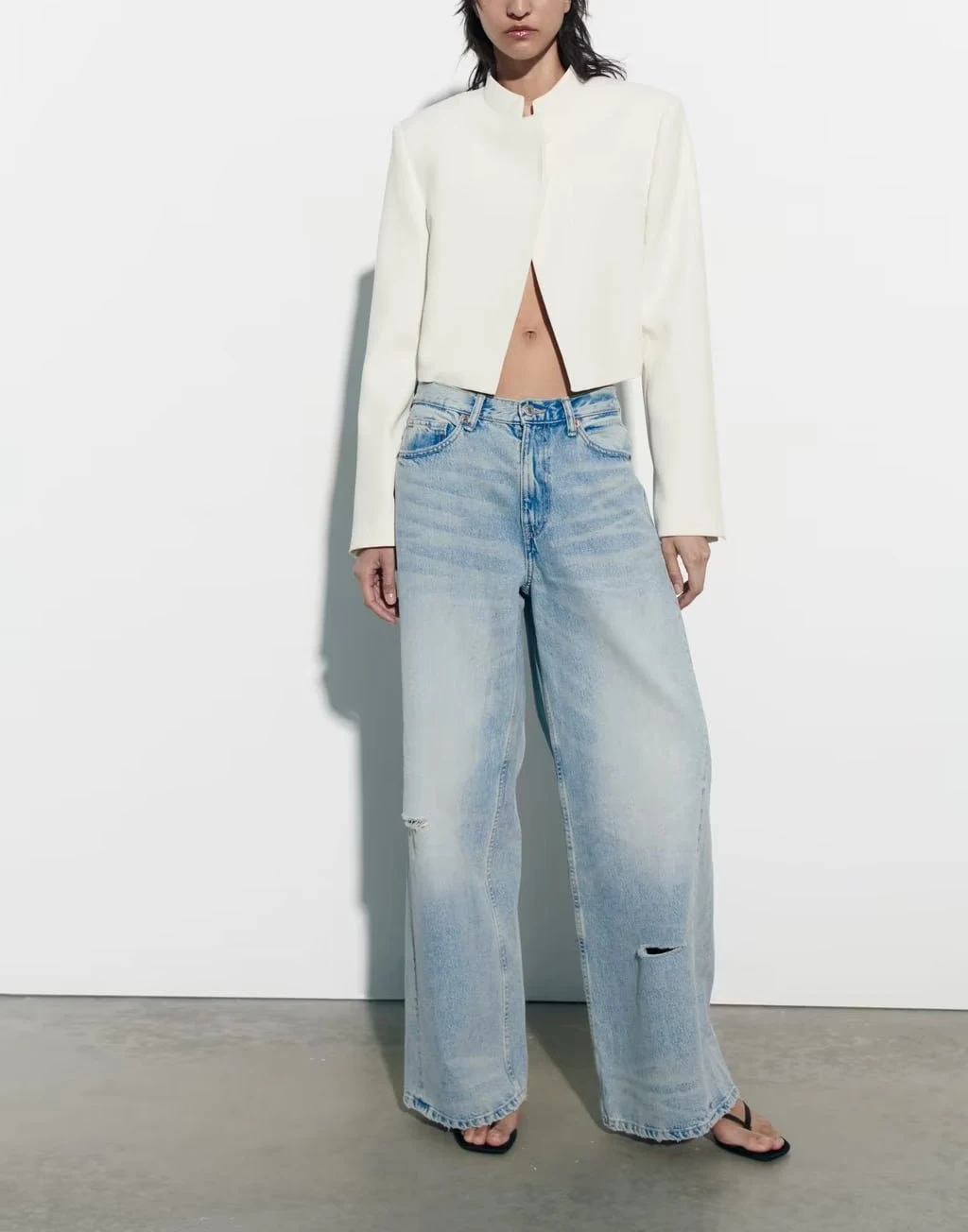 

Spring Summer New White Tailored Jaet ort Fit Sle 255737 Commute Sle Long Sve round Ne Zipper Pure Color Women'...