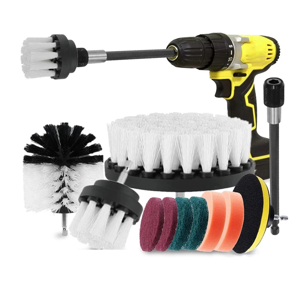 Electric Carpet Brush Drill Kit All Purpose Cleaner Auto Tires Cleaning Tools Bathroom Scrubber Brushes with Extender A