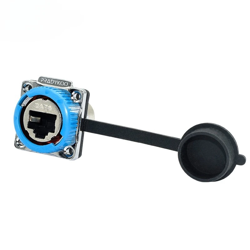 Round RJ45 network cable connector CAT6 butt head Dual pass dustproof 8P8C network through metal rj45 head