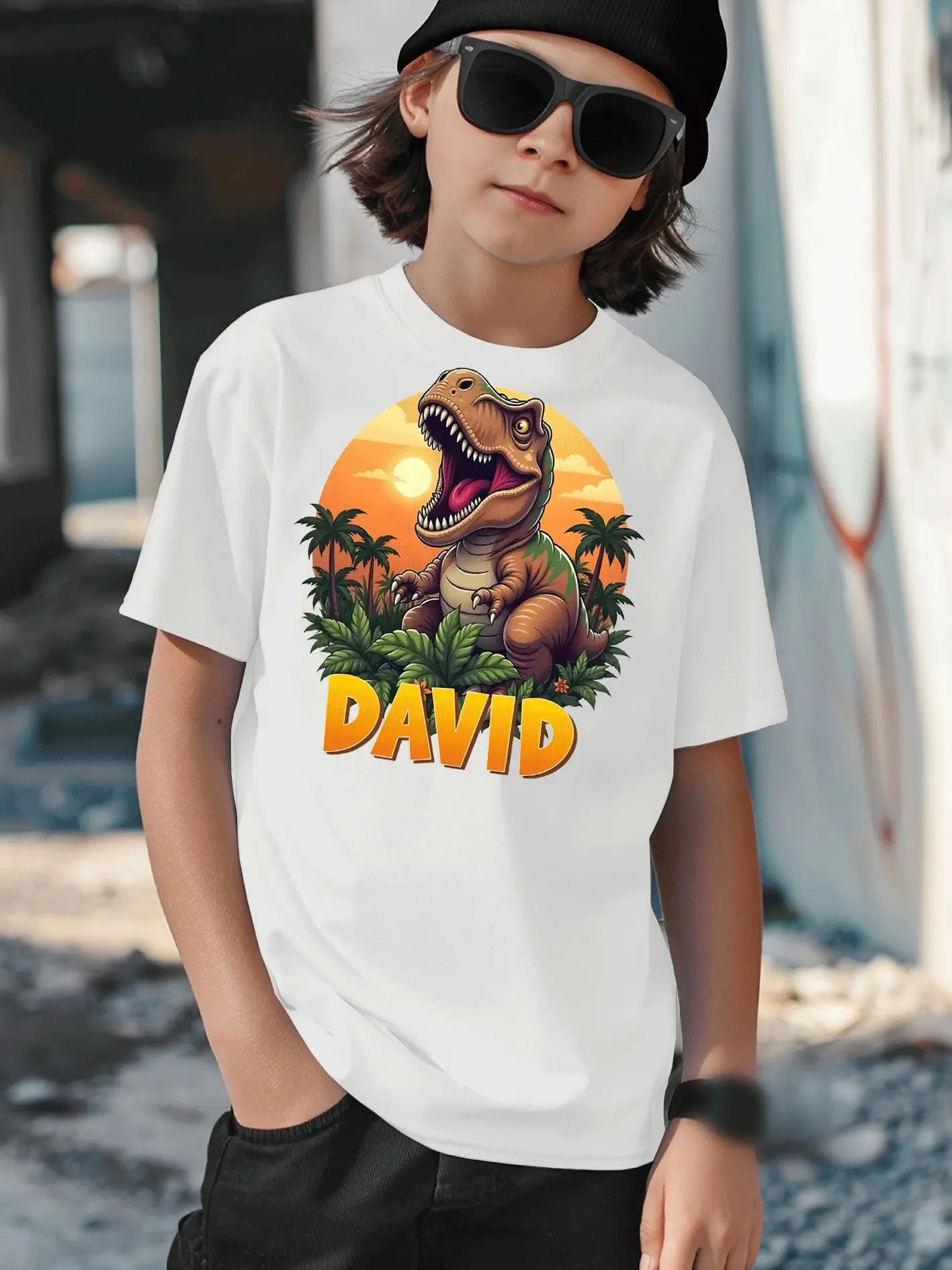 Jungle T Rex Dinosaur Custom Name Family Matching Cotton T Shirts Short Sleeve Summer Tees For Mom Dad Boys Girls Daily Tops