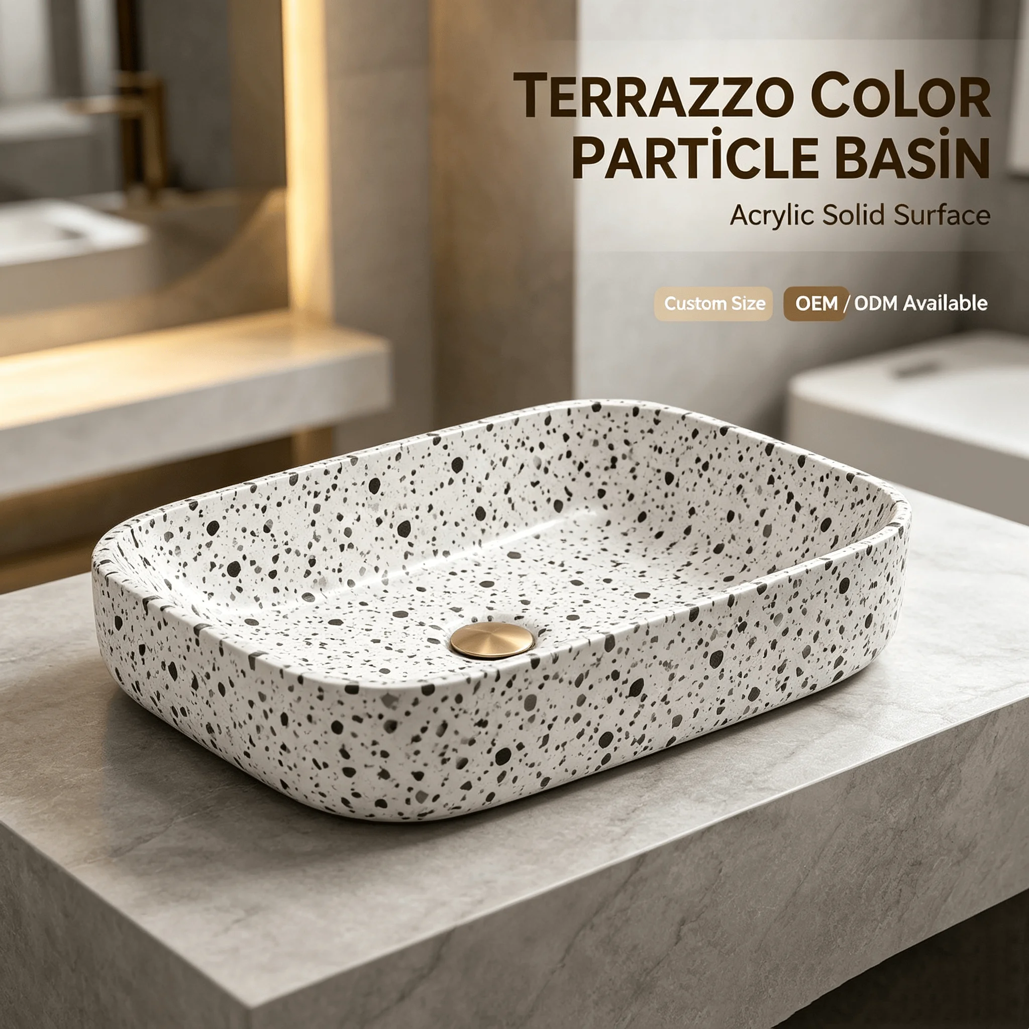 Modern Terrazzo Pattern Acrylic Solid Surface Vessel Sink Bathroom Basin Custom Wash Basin OEM ODM