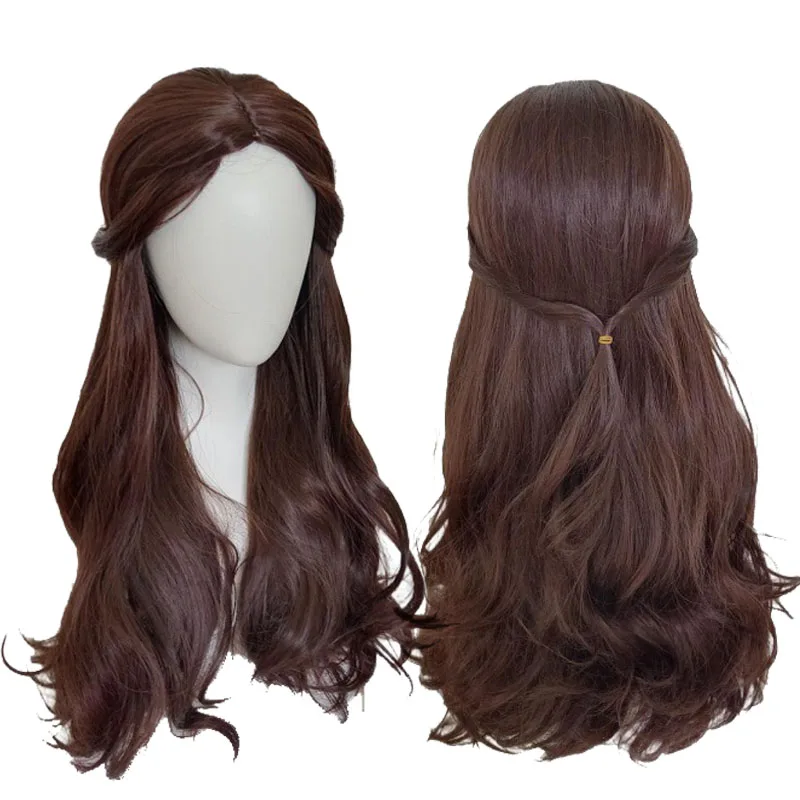 Schoonheid en het Beest Prinses Belle Pruik Cosplay Kostuum Vrouwen Lang Golvend Synthetisch Bruin Krullend Haar Halloween Party Rollenspel Pruik