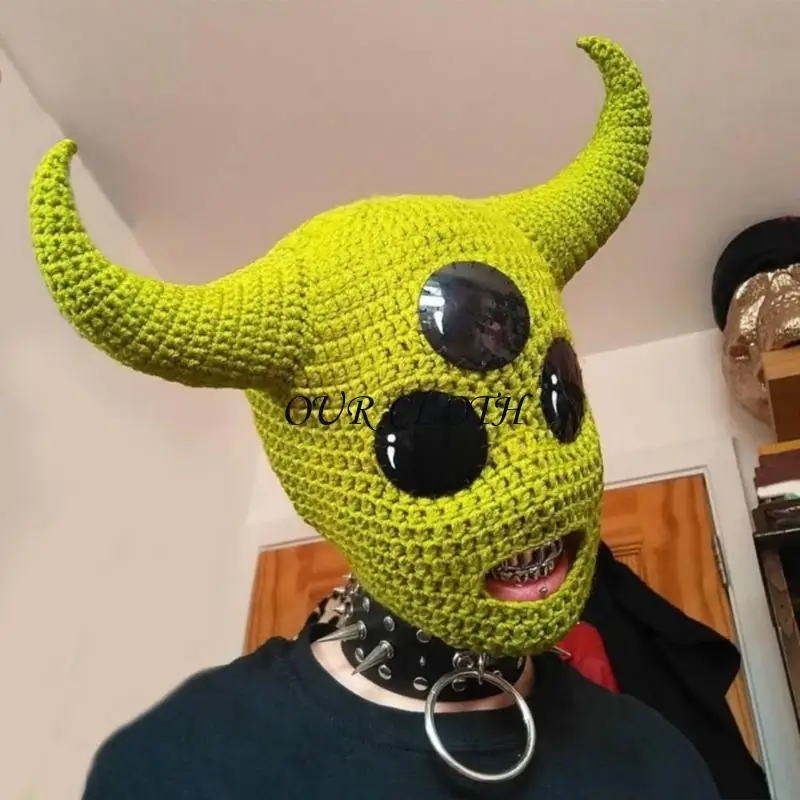 Terrifying Horn Bucket Hat Head Covering Balaclava Full-Head Halloween Costume Y1AC