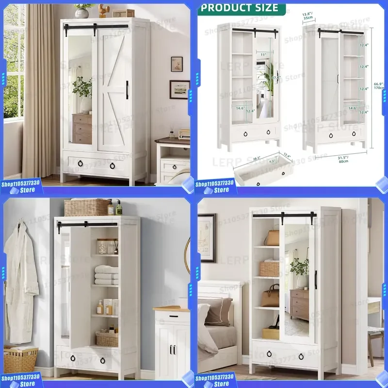 Rustic Wooden Wall Mounted Storage Rack with Mirror for Bathroom Kitchen Farmhouse Style Locker Shelf Organizer Home Decor