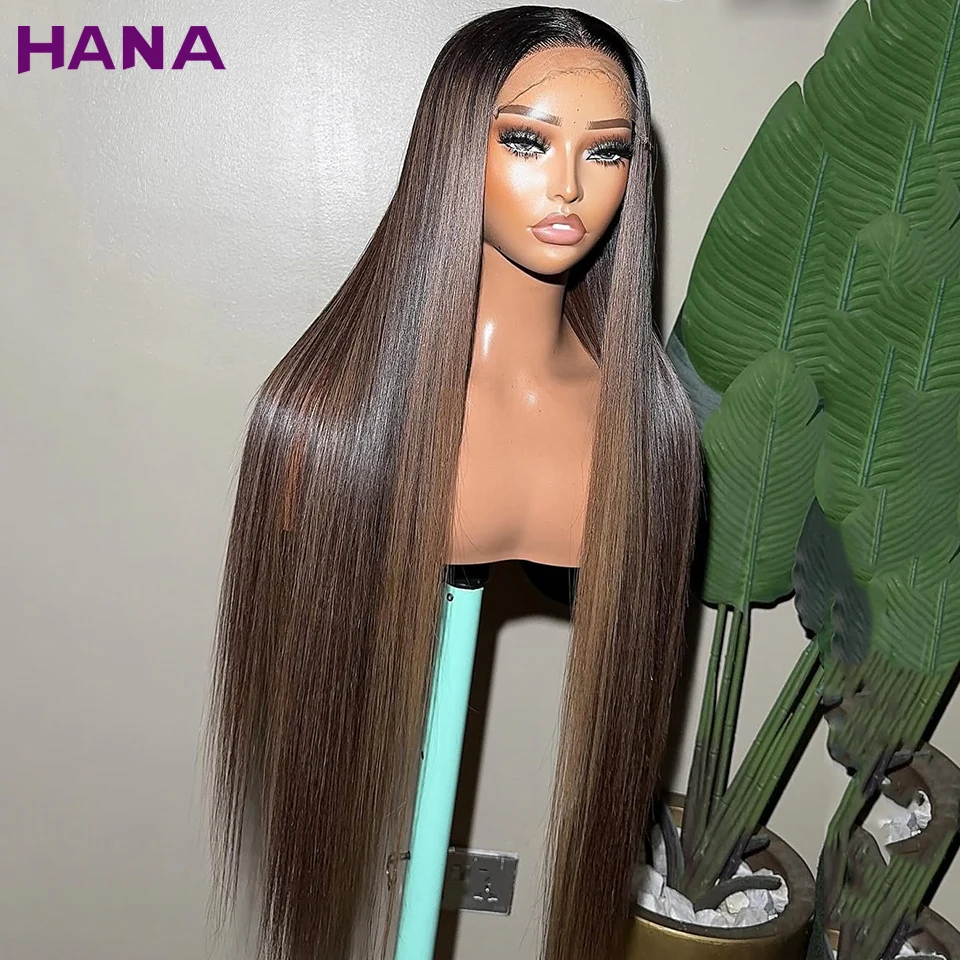 

Bone Straight 13X6 13X4 HD Lace Frontal Wig Highlights Brown With Dark Roots Colored 5X5 Lace Closure Wig Human Hair For Women