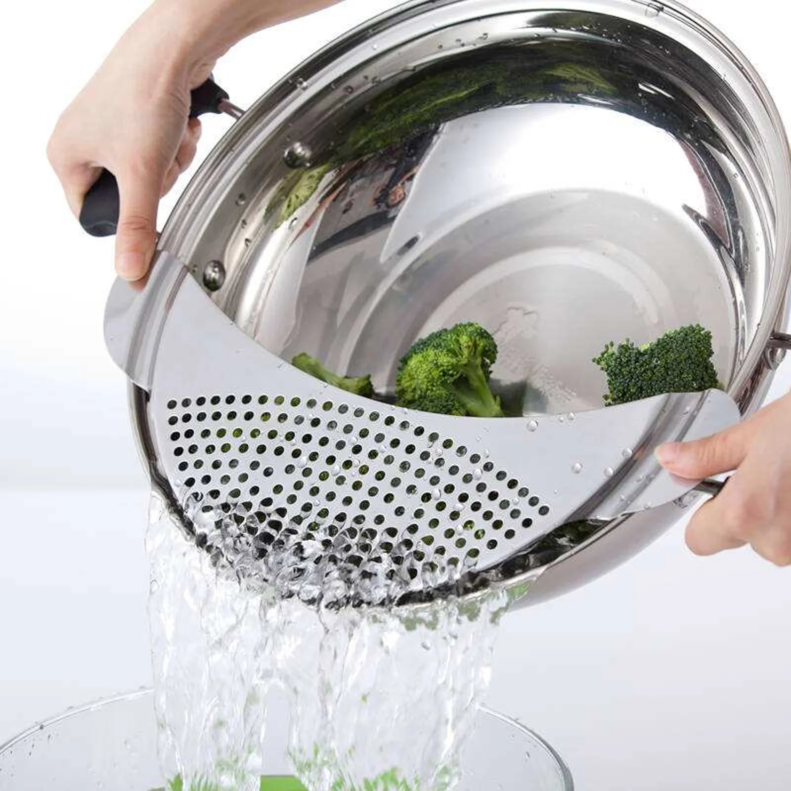 

3Pcs Stainless Steel Pan Strainer Drainer Multifunctional Kitchen Accessory Silver Easy Hanging Space Saving Pot Strainer