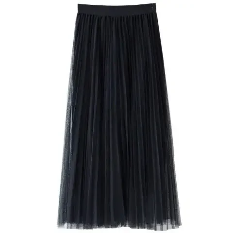 Tulle Skirt Women\'s Pleated Skirt High Waist Long A- line Swinging Skirt Woman Skirts Mujer Faldas Saias Mulher