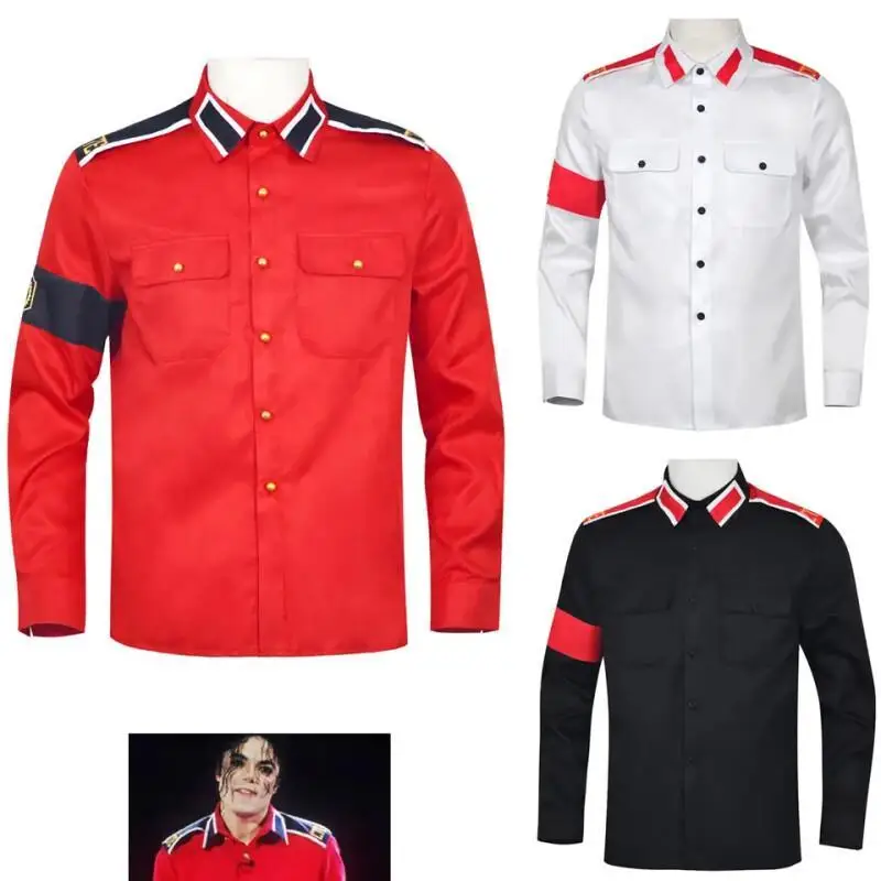 Camisa Militar Anti-Guerra de Michael Jackson, Camisa Vintage con Botones y Hombreras para Hombre, Traje de Cosplay de Estrella del Pop Icónica