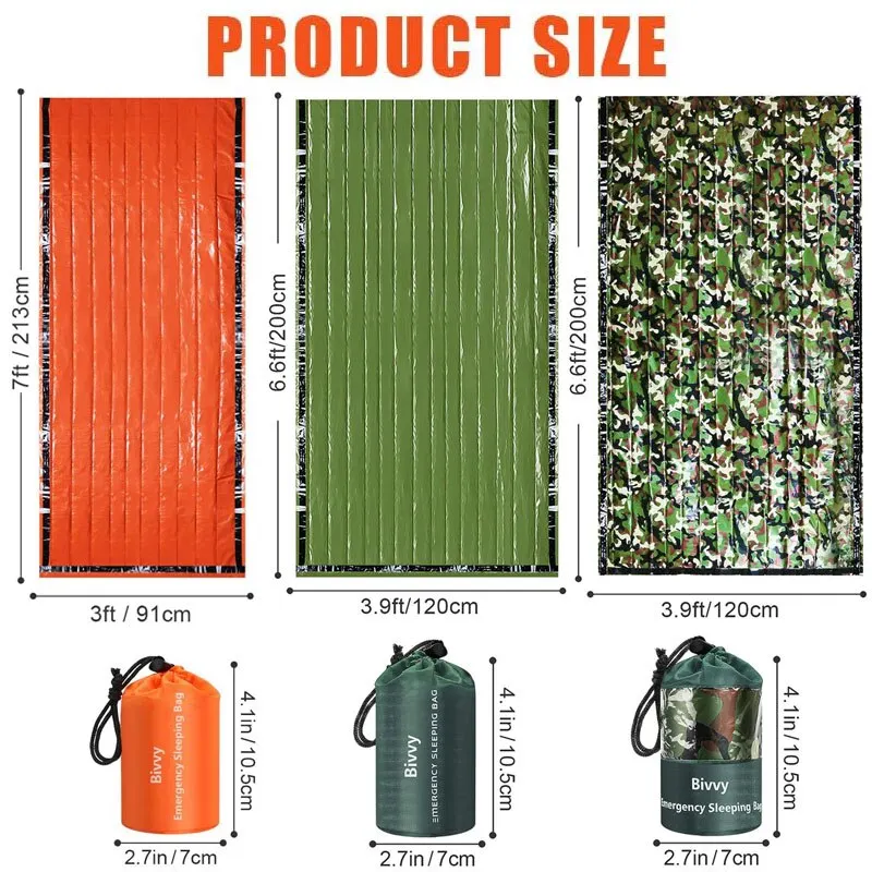 Emergency Sleeping Bag Ultra Waterproof Mylar Thermal Blankets Lightweight Survival Sleeping Bag Keep Warm for Camping Hiking