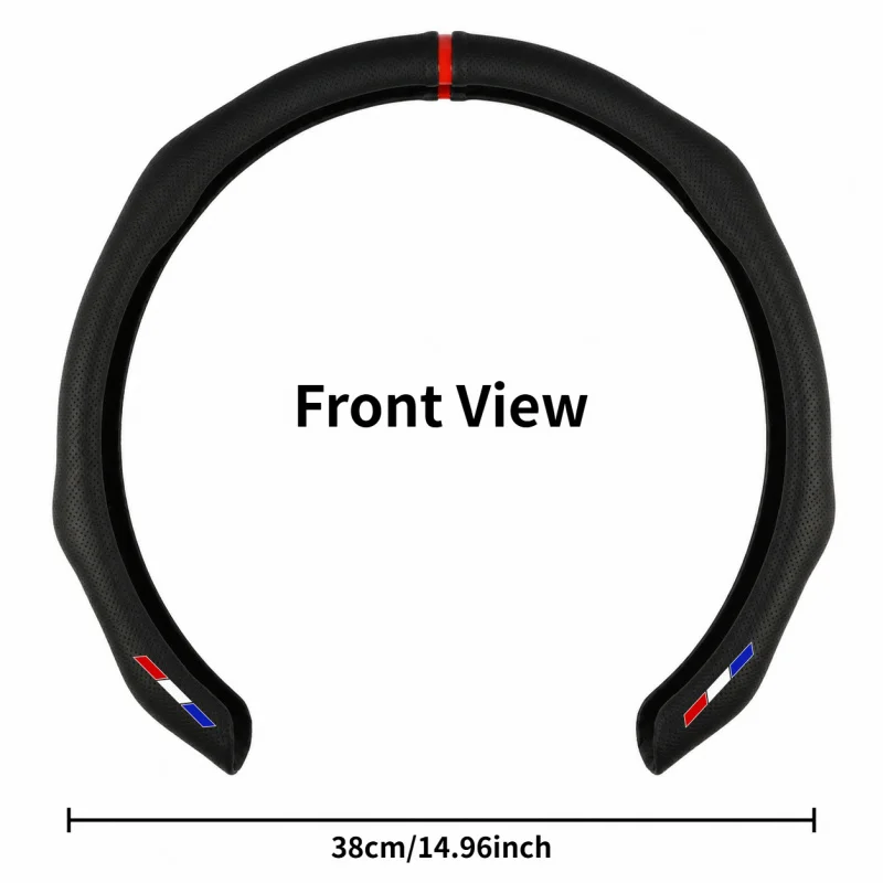 French Tri-Color ModelCBlack Perforated Steering Wheel Cover，Perforated for Breathability，Comfortable Grip，Integrated Installati