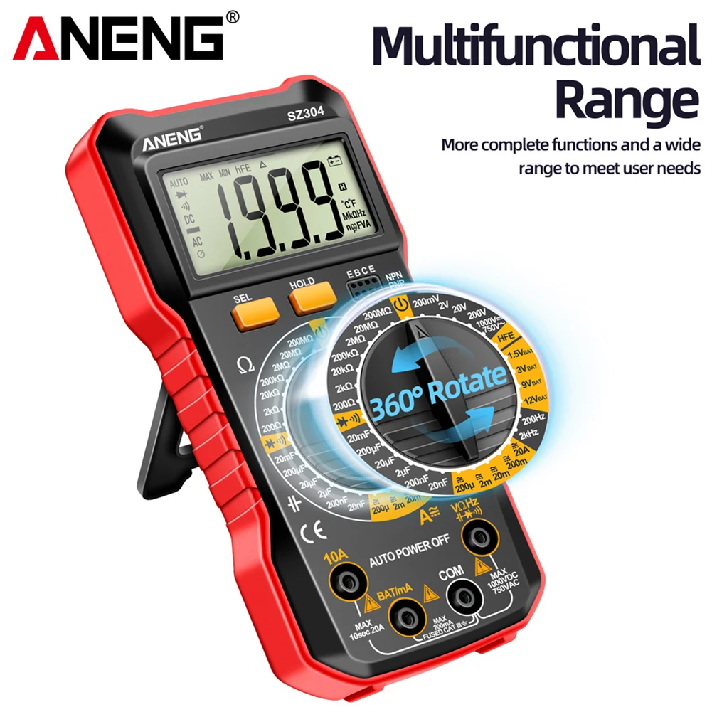 Digital Multimeter Large Screen Votage Current Ohm Test Tool Auto-Ranging Multifunctional 2000 Counts for Diode/Transistor Check