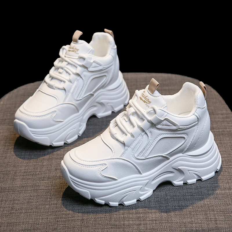 

Pu Leather Platform Women Sneakers Spring Autumn Thick Bottom Non-Slip Vulcanize Shoes Ladies White Black Lace-Up Walking Shoes