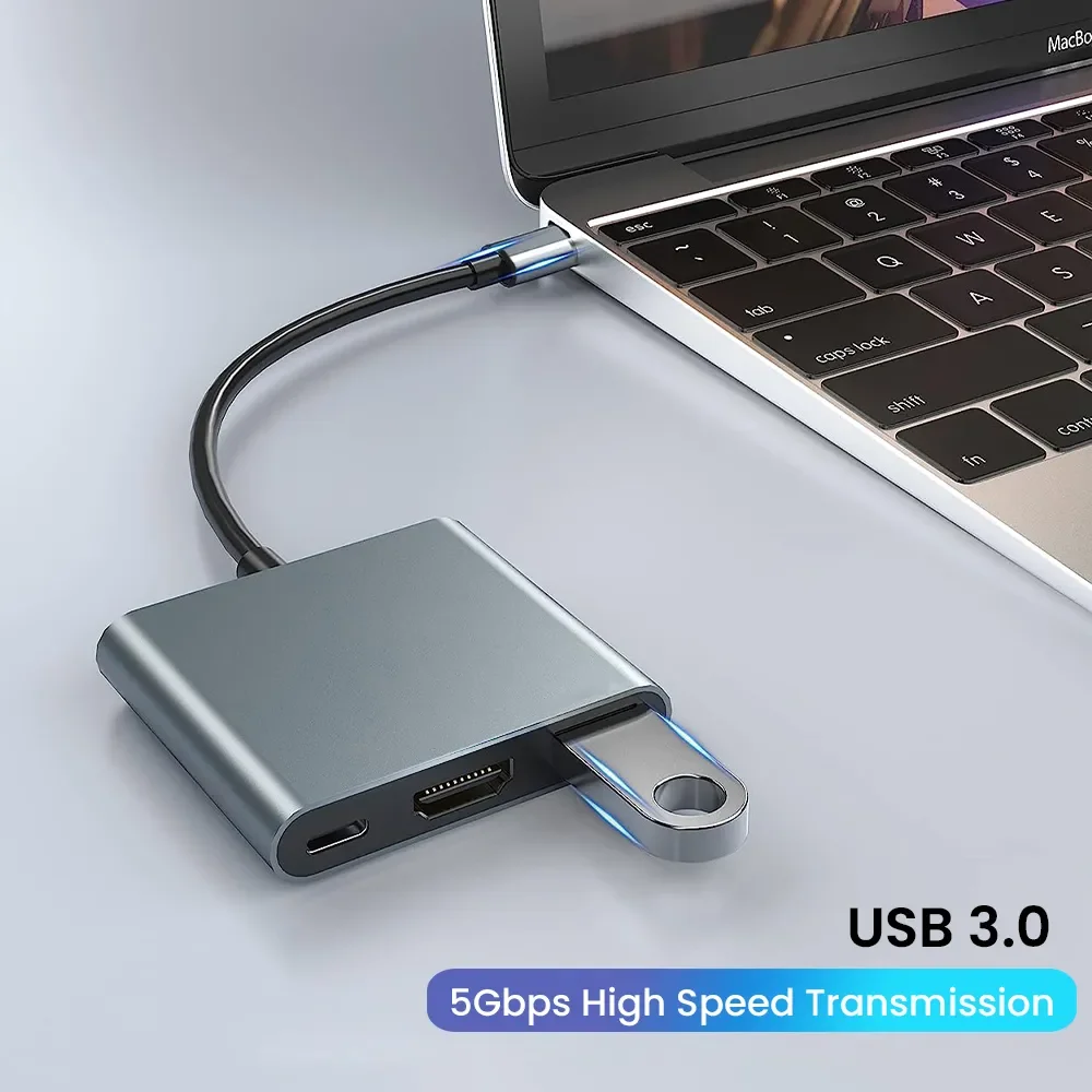 3-in-1 USB C Hub with 60W Type C Power Delivery 4K HDMI Square Portable Adapter Multiple Port Hub for MacBook Air/Pro ChromeBook