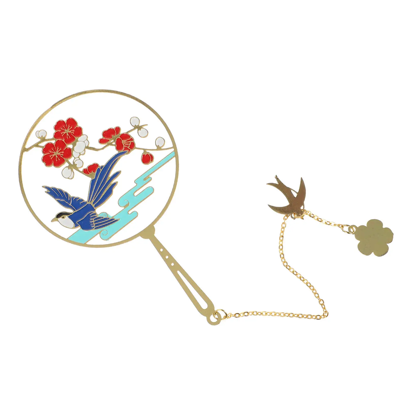 1Pcs Chinese Style Metal Bookmark Circular Fan Shape Fine Workmanship Rust Proof Fade Resistant Reading Bookmark for Student