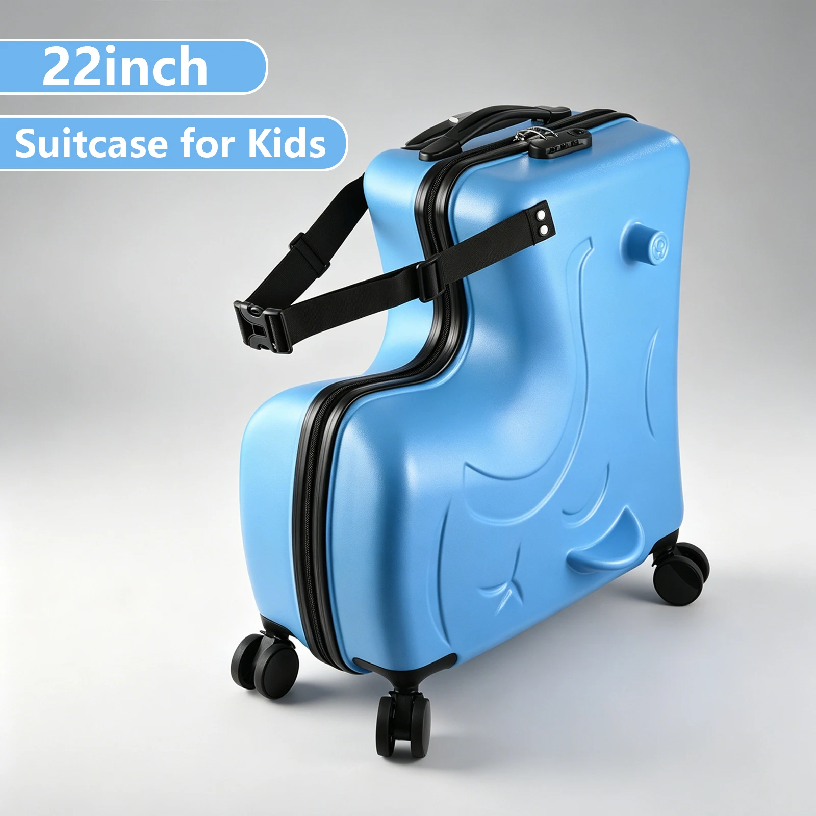 Kids Ride On Luggage with Safety Belt and Spinner Wheels, 20 Inch Hardside Carry On Suitcase for Toddler, Children Ride On Trolley for Trave