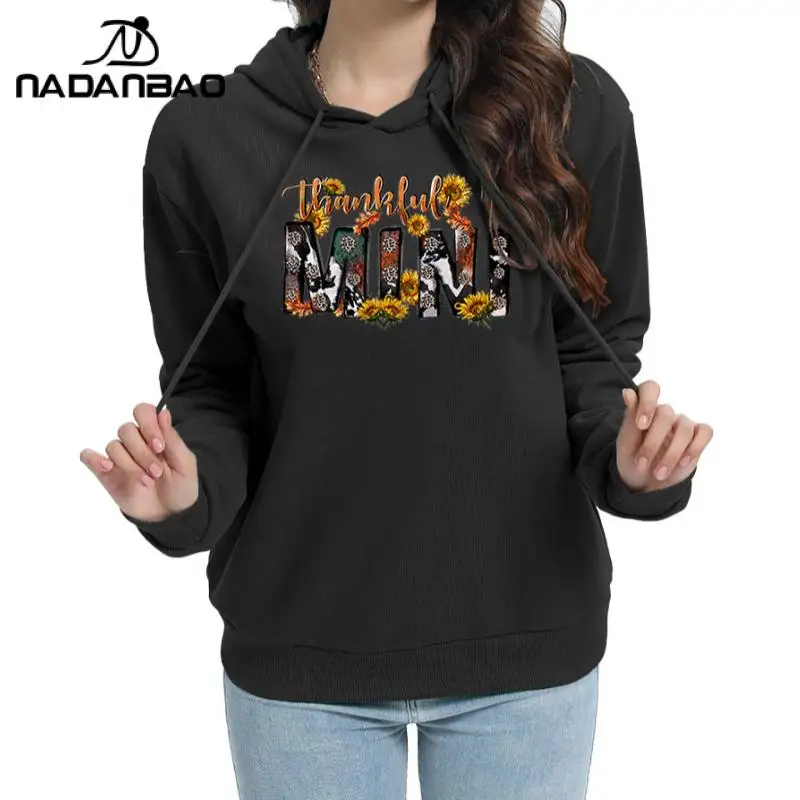 Nadanbao Women Long Sleeve Hoodie Customized High Quality Hoodie Casual Custom Thanksgiving Day Text Printed Personalized Hooded