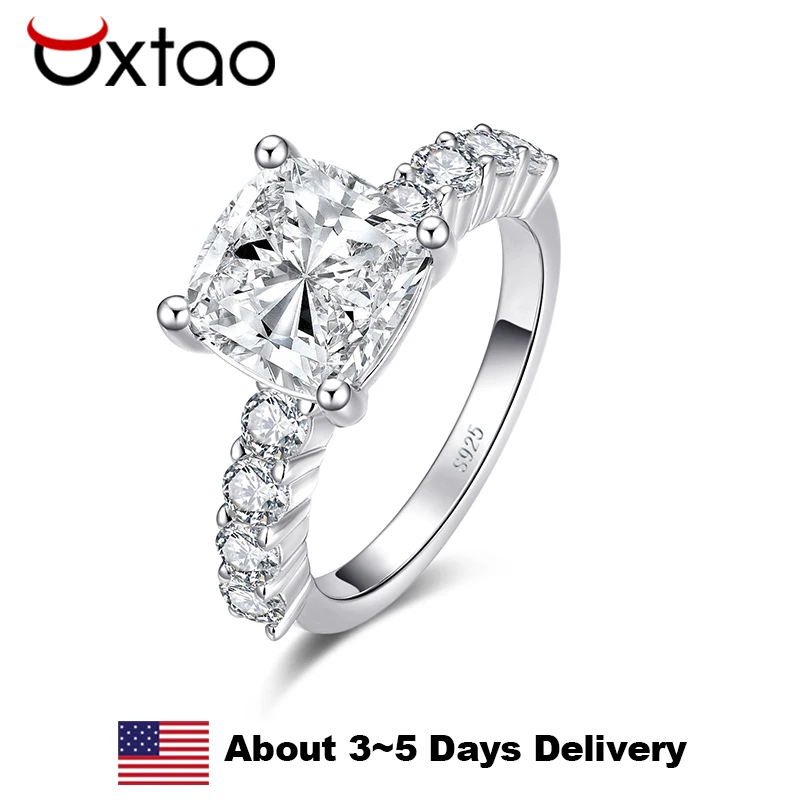 

OXTAO Fashion 925 Sterling Silver Ring Cushion Cut 9x9mm Zircon Classic Engagement Ring Wedding Band Jewelry Valentine's Day