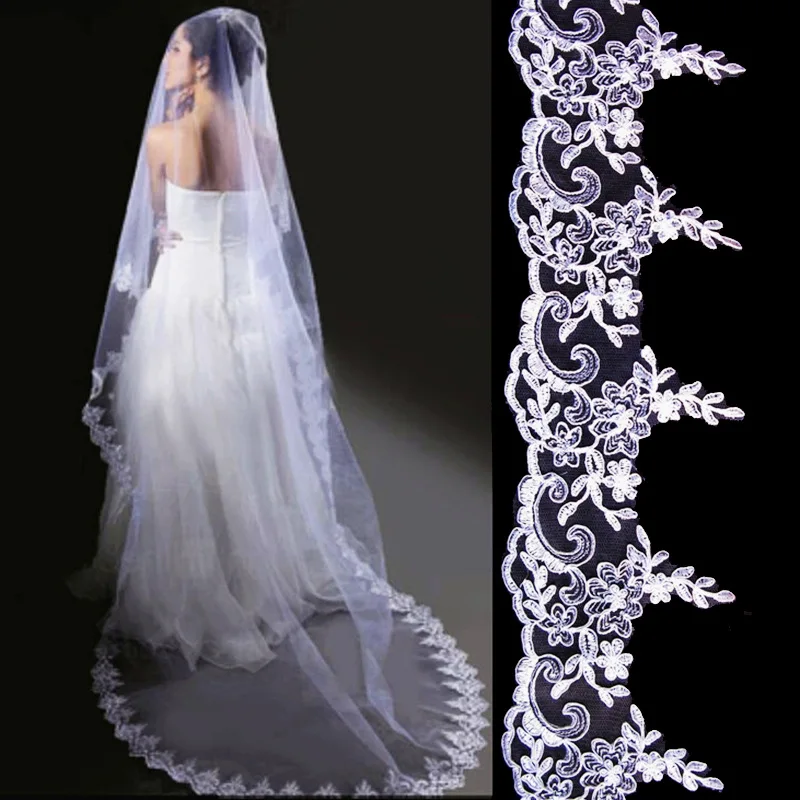 

White Long Trailing Embroidery Three-dimensional Car Bone Flower Wedding Party Internet Celebrity Photo Wedding Veil