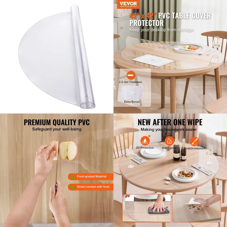 

VEVOR Защитная пленка для стола из ПВХ, 42-дюймовая круглая прозрачная пластиковая защита для стола толщиной 2,0 мм