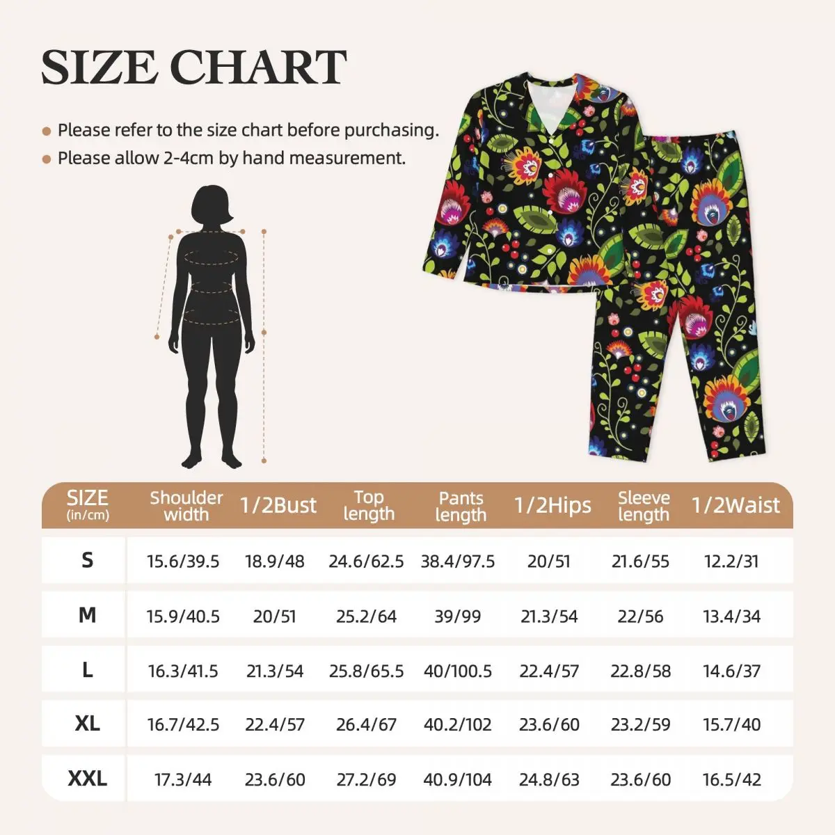 Folk Art Floral Print Pajamas Set Spring Soft Bedroom Sleepwear Female 2 Pieces Vintage Oversized Design Nightwear Gift Idea