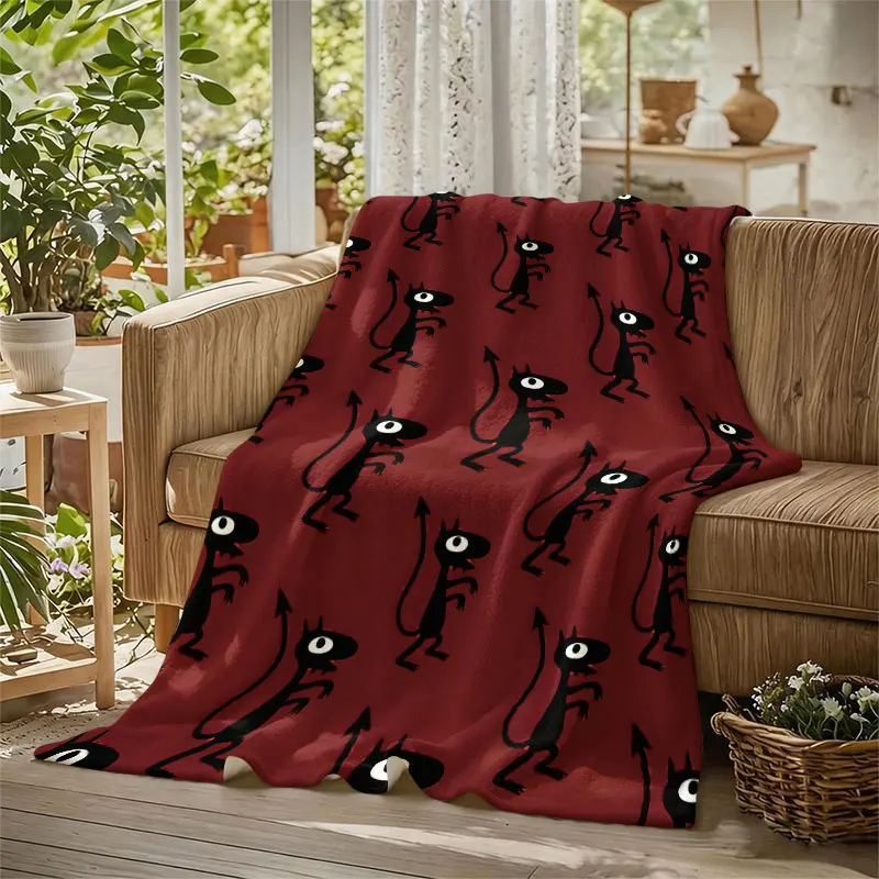 Cartoon Devils Maroon Flannel Blanket Perfect for Sofa Office Bed Travel Sleep Read Relax Camping Four Season Use