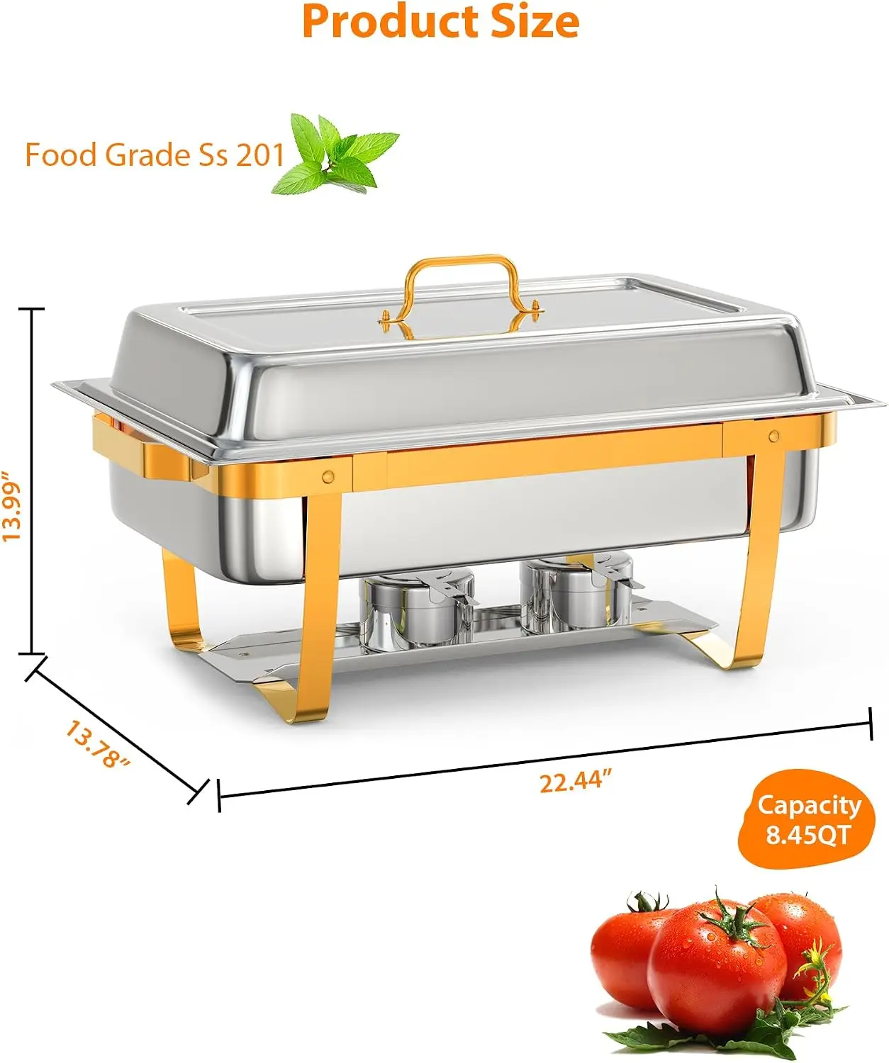 2PCS Stainless Steel Buffet Chafing Food Warmer Dish Buffet Set Stove Steam Food Warmer Pot with Lid Holders, Spoon & Tongs Chafing Dish Buffet Set for party