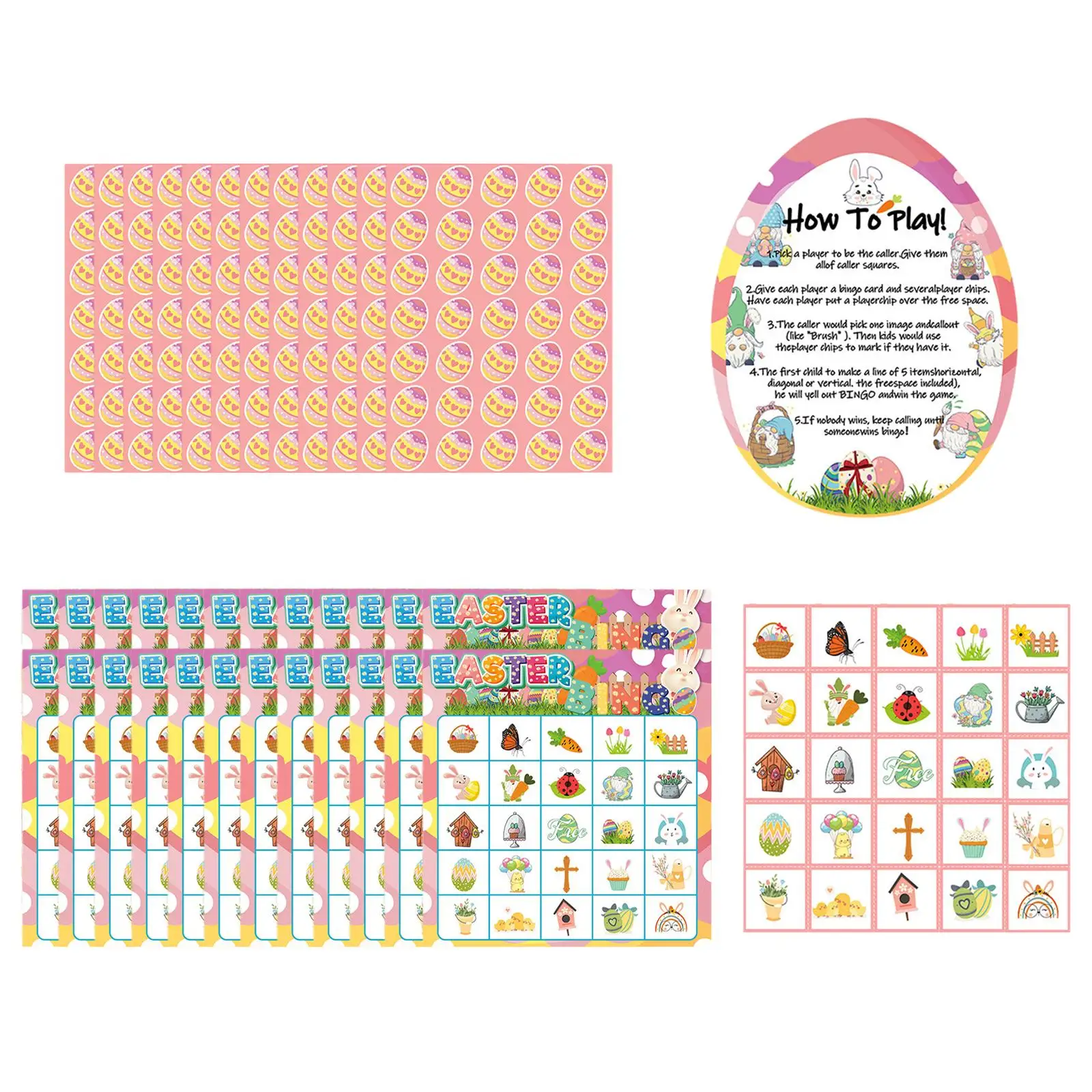 24 Sheets Easter Day Bingo Game, Easter Day Bingo Game Cute Spring Elements