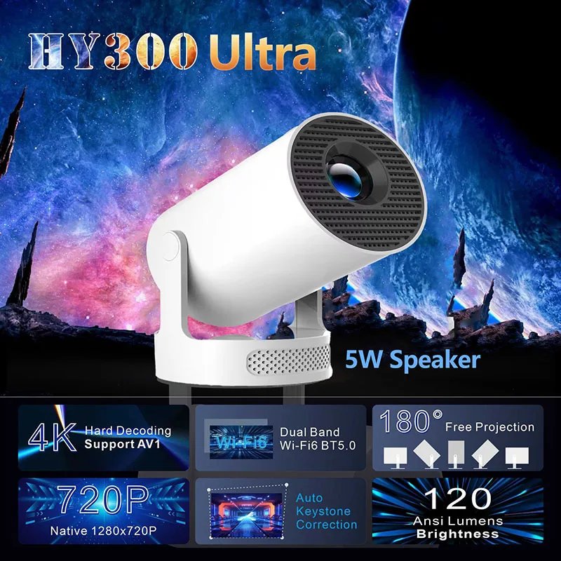 

HY300 ultra Portable Android Projector with Wifi Smart Mirror Screen Maximum Resolution Built in Speaker Mini Portable Projector