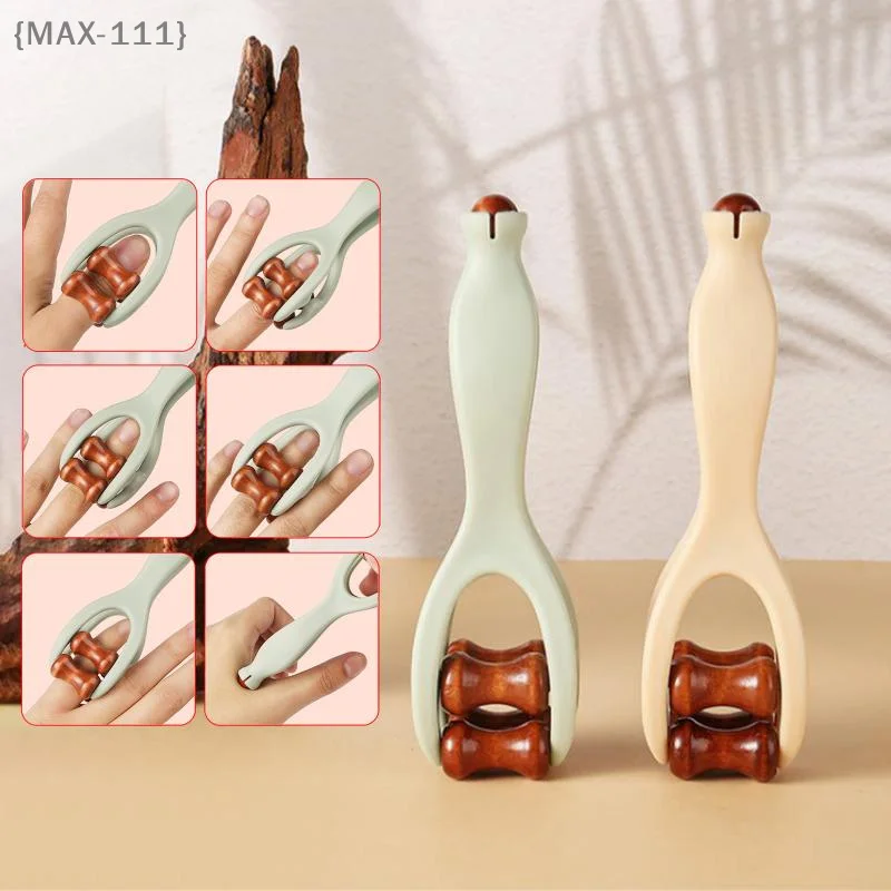 【MAX111-M3】Solid Wood 360° Roller Finger Massager - Acupressure Clip Design Hand Meridian Relief Massage Stick Tool