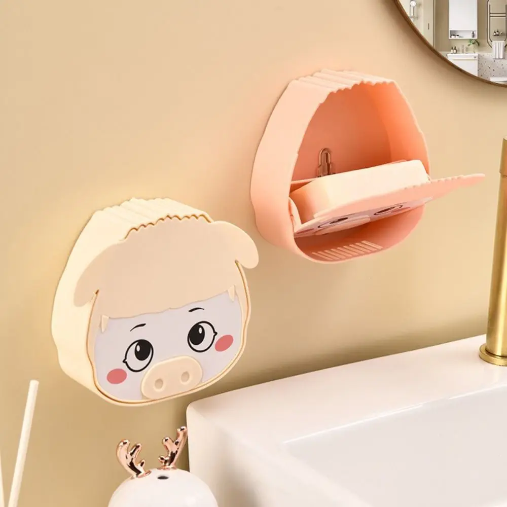 Durable Cute Piglet Soap Box Cartoon Punch Free Toilet Soap Shelf Waterproof Creative Soap Dish Household