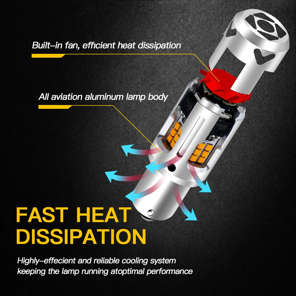 2pcs Turn Signal Light Canbus Error Free 1156 P21W BA15S PY21W BAU15S T20 W21W 7440 LED Bulbs No Hyper Flash Amber Light
