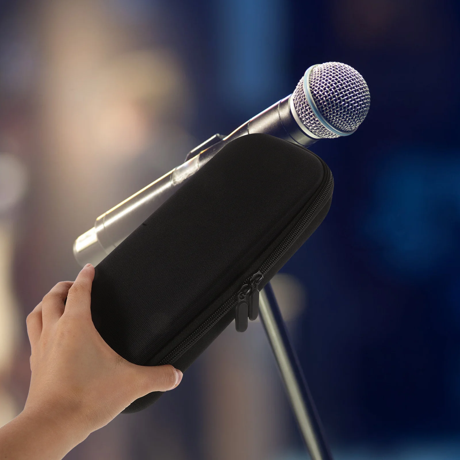 

1pcs Music Warrior Speaker Microphone Case Eva Aluminum Alloy Dual Mic Storage Waterproof Travel Organizer Portable Mic