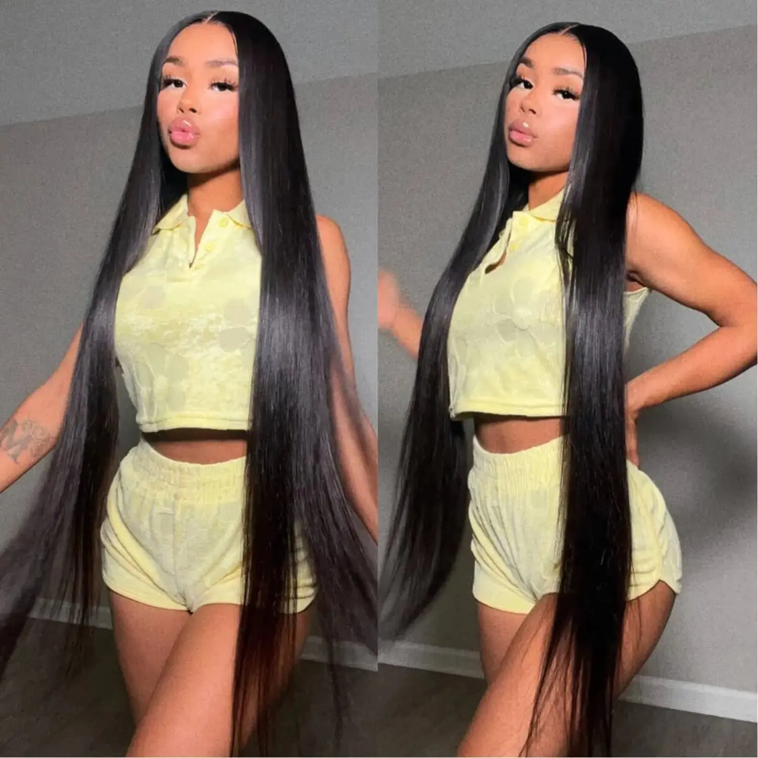 Rosabeauty 32 Inch 13x6 Straight Lace Front Wig 250 Density Human Hair 13X4 Frontal Glueless Preplucked For Women Nature Color