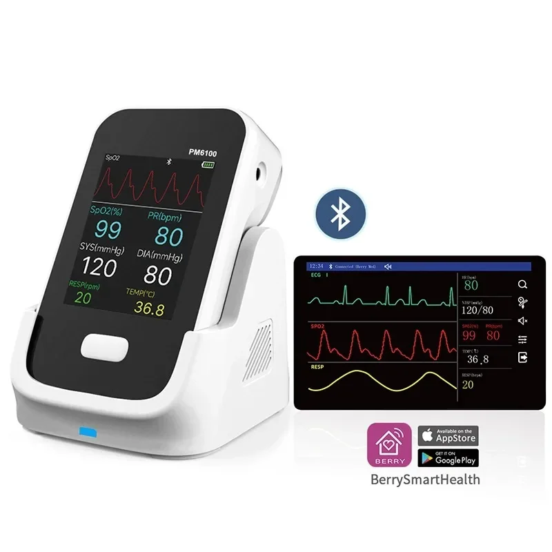 6 Parameters BERRY PM6100 Portable Patient Monitor SpO2 NIBP ECG RESP TEMP Pulse Blood Pressure Patient Vital Sign Monitor