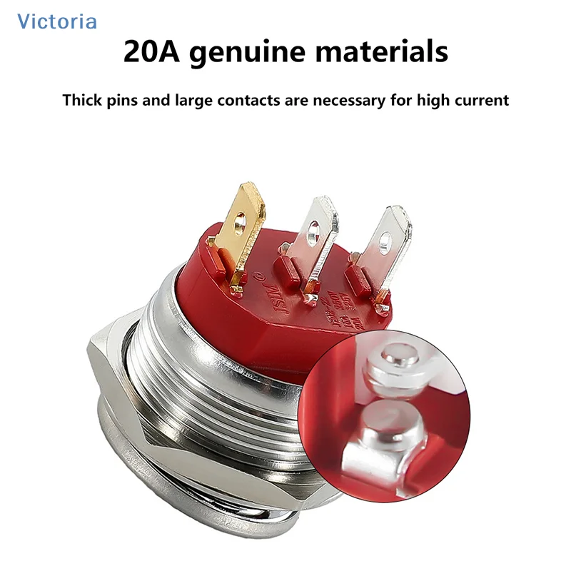 22MM Button Stainless Steel Rocker Switch 12-24V/20A Toggle Switch 220V/15A ON-OFF Self-locking 3-Pin Button Apply To Car Boat