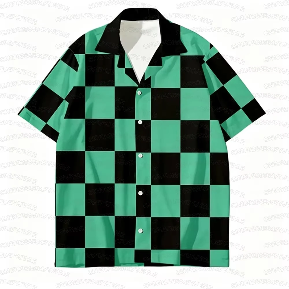 Summer Men's Women's Printed Button Casual Hawaiian Japanese Anime Tanjiro Kamado Shirt Beach Vacation Cosplay Shirt