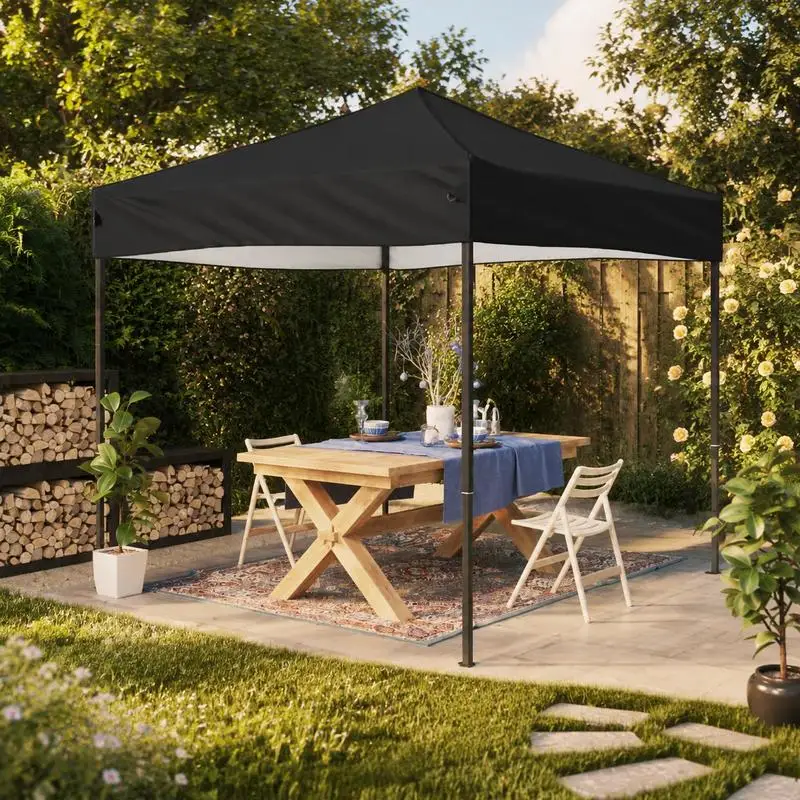 Faltbares Partyzelt 3x3 Meter, schwarzes, tragbares Vordach für Garten, Hochzeit, Camping, Veranstaltungen, einfacher Aufbau, Pop-Up-Pavillon. Robuster Stahlrahmen bietet stabile Unterstützung für