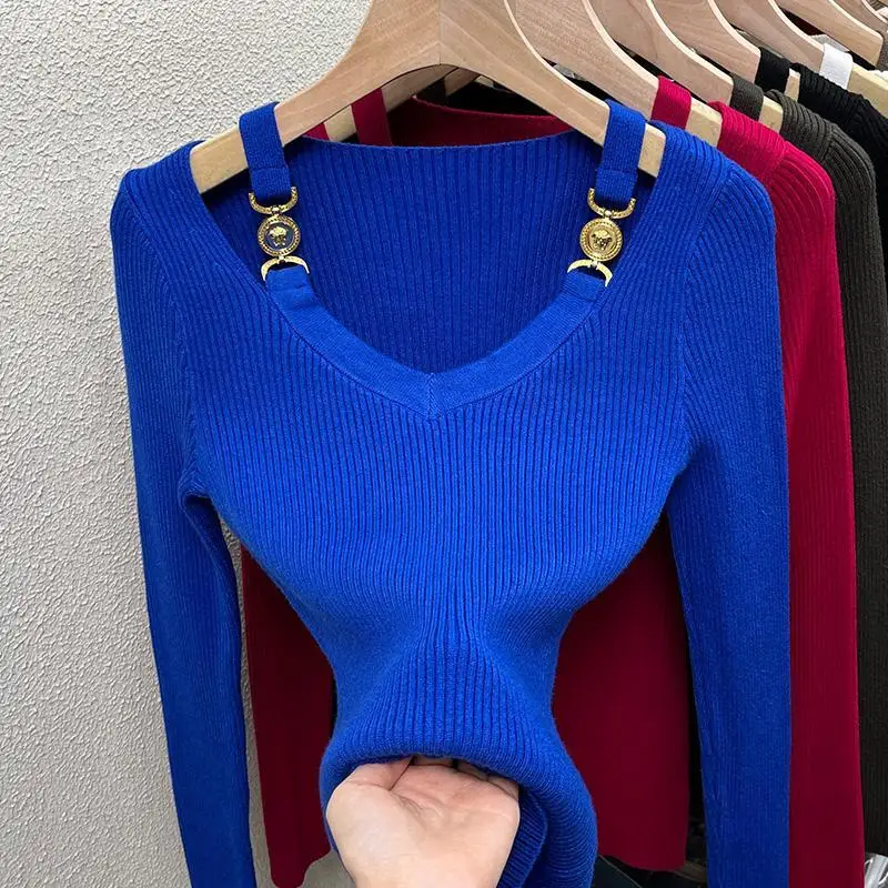 Solid Color Undercoat Sweater Ladies Fashion Long Sleeve Knitting Tops Autumn Winter Solid Color Pullovers Women\'s Clothing