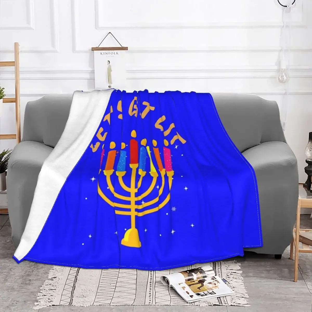 

Baby Blanket Chanukah Judaism Hanukkah Plaid Velvet Print Portable Throw Lightweight Blankets for Home Couch Bedspread