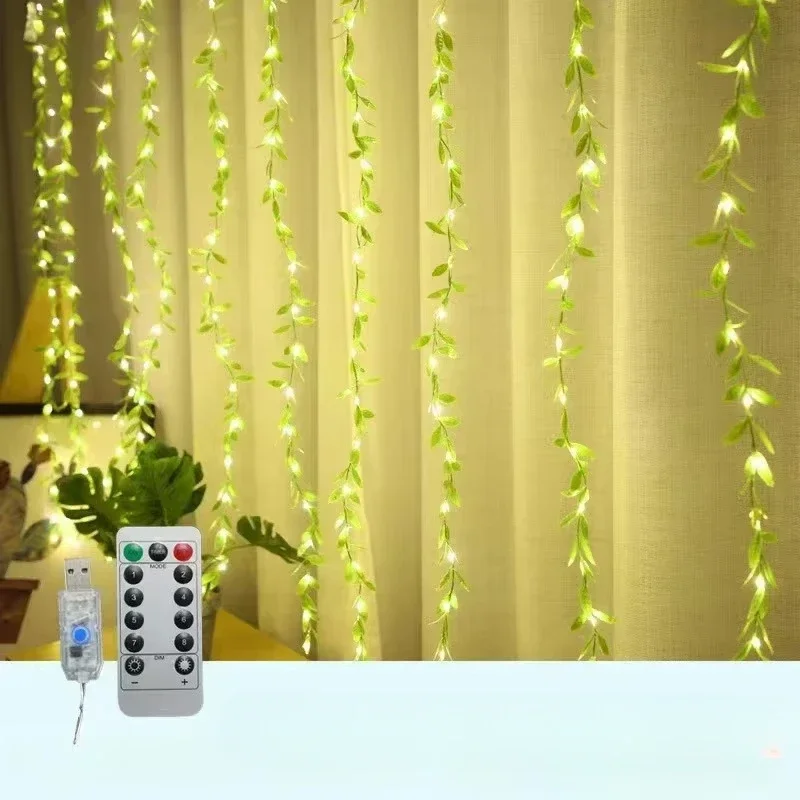 3M USB مابل ليف الستار أضواء اللبلاب الاصطناعي الأخضر ورقة جارلاند الجنية ضوء سلسلة للداخلية في الهواء الطلق الزفاف الجدار الديكور