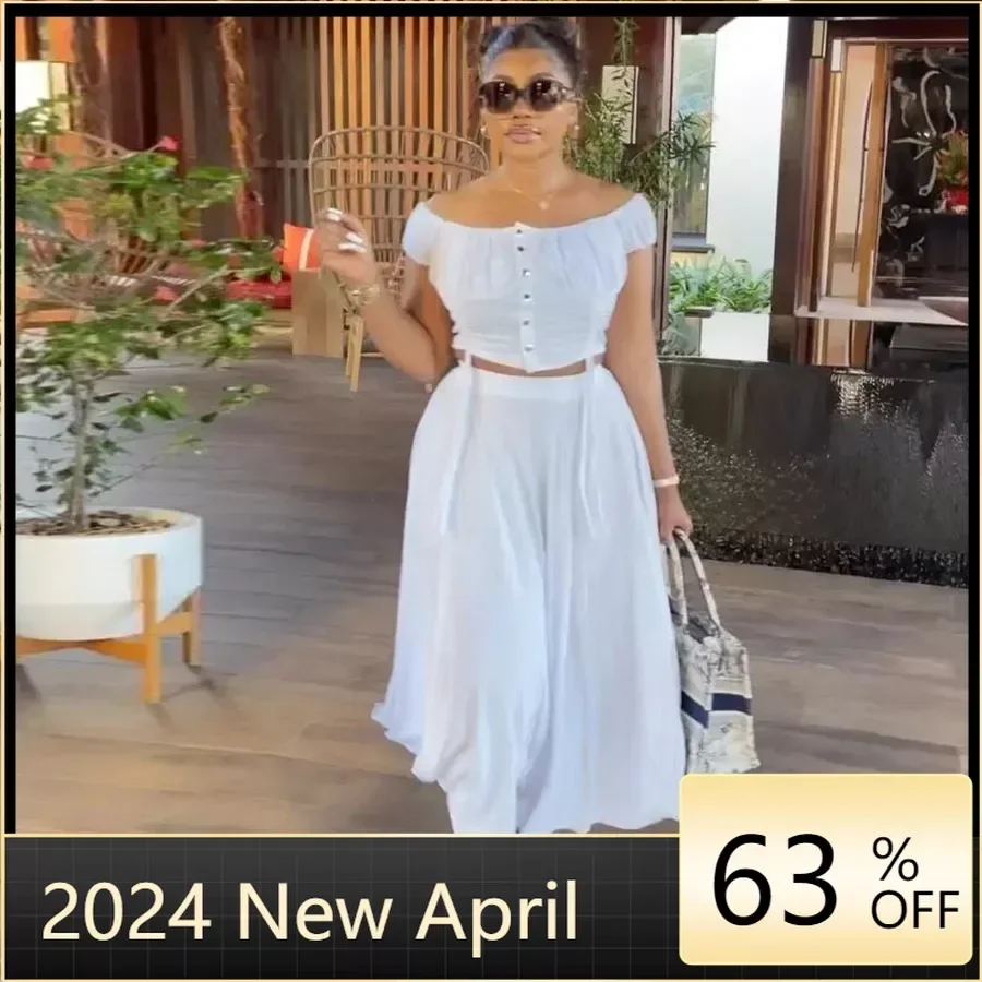 

Short Top Draping Effect Long Skirt Fashion Suit Y2K Off-Shoulder Tshirts Top Women Big Swing Skirts Sets Two-Piece Sets Tshirts